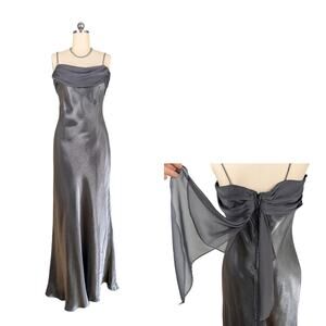 Vintage Betsy Adam Prom Dress Maxi Gown 14 Silver Gray 90s Y2K Fairy Goth Glam